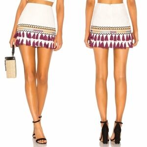 Tularosa Millie ivory embroidered mini skirt with tassels XS